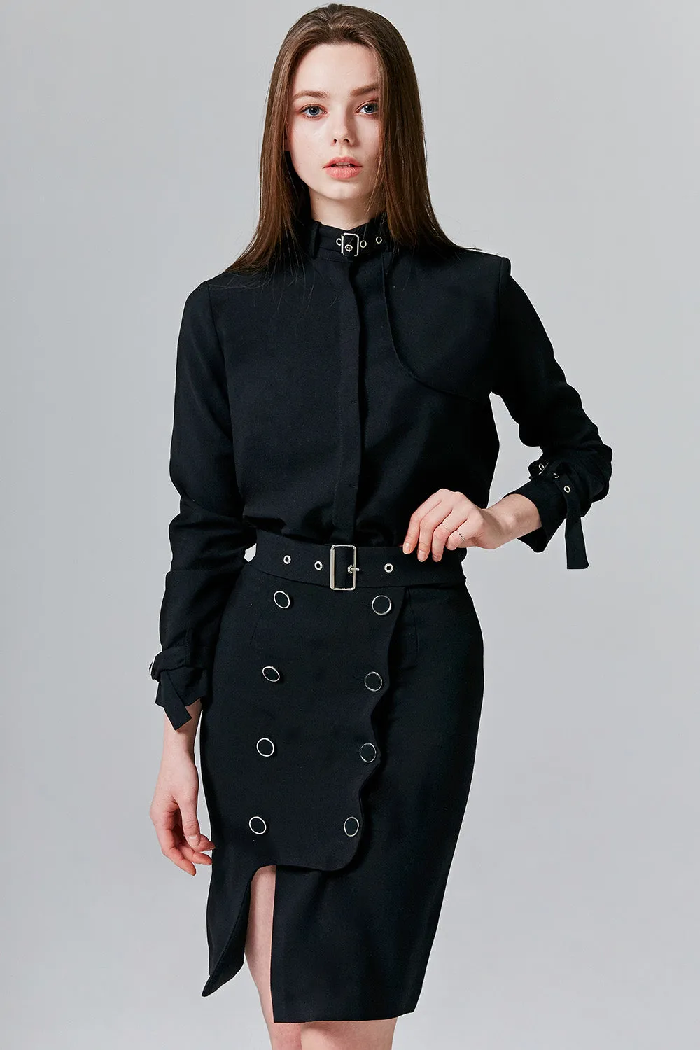 Sienna Buckled Funnel Neck Blouse