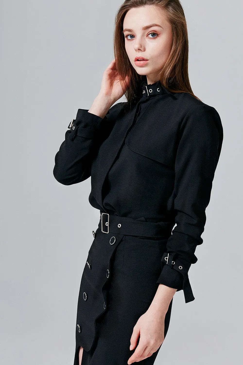 Sienna Buckled Funnel Neck Blouse