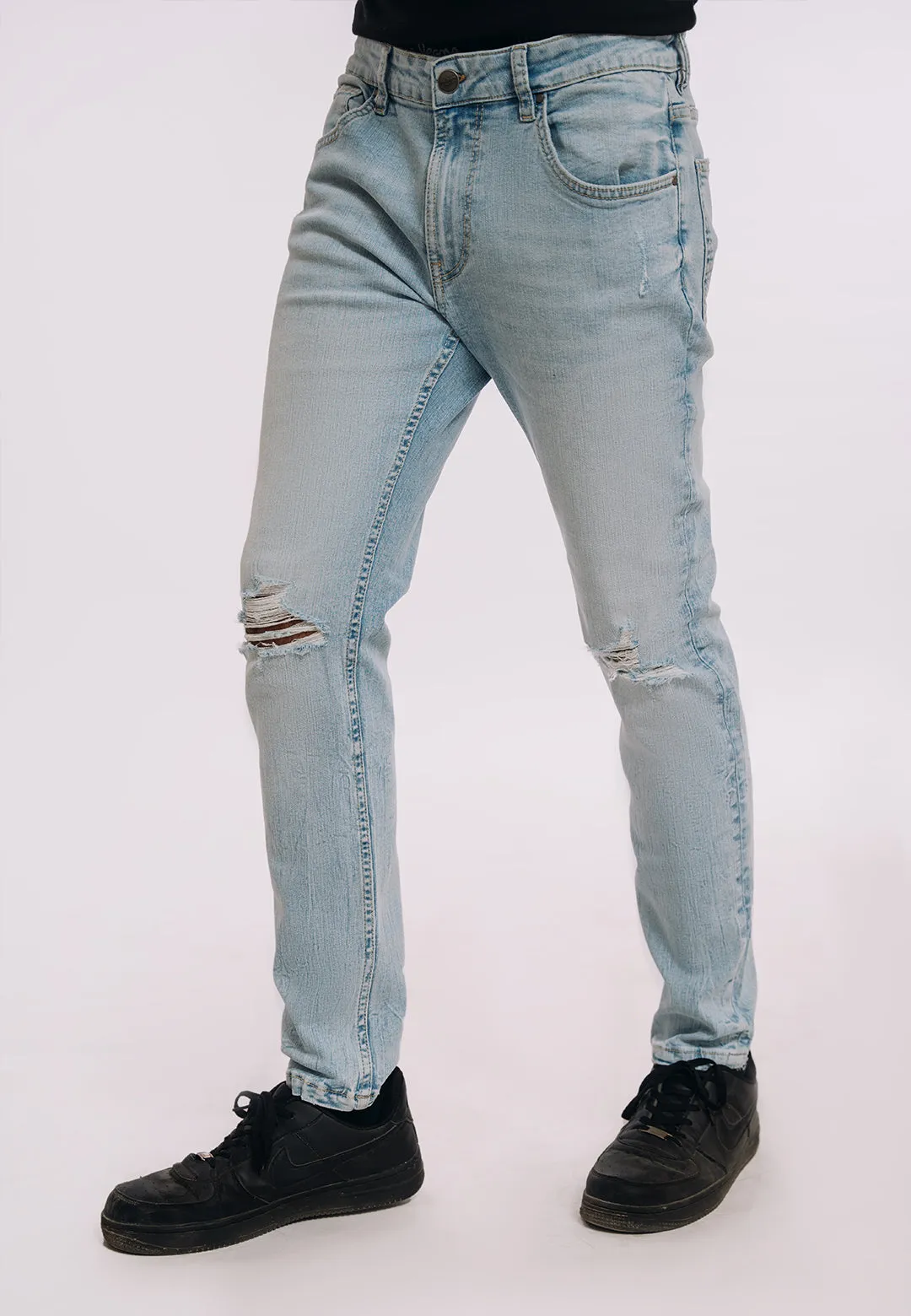 Skinny Fit Ripped Jeans - Light Blue Wash