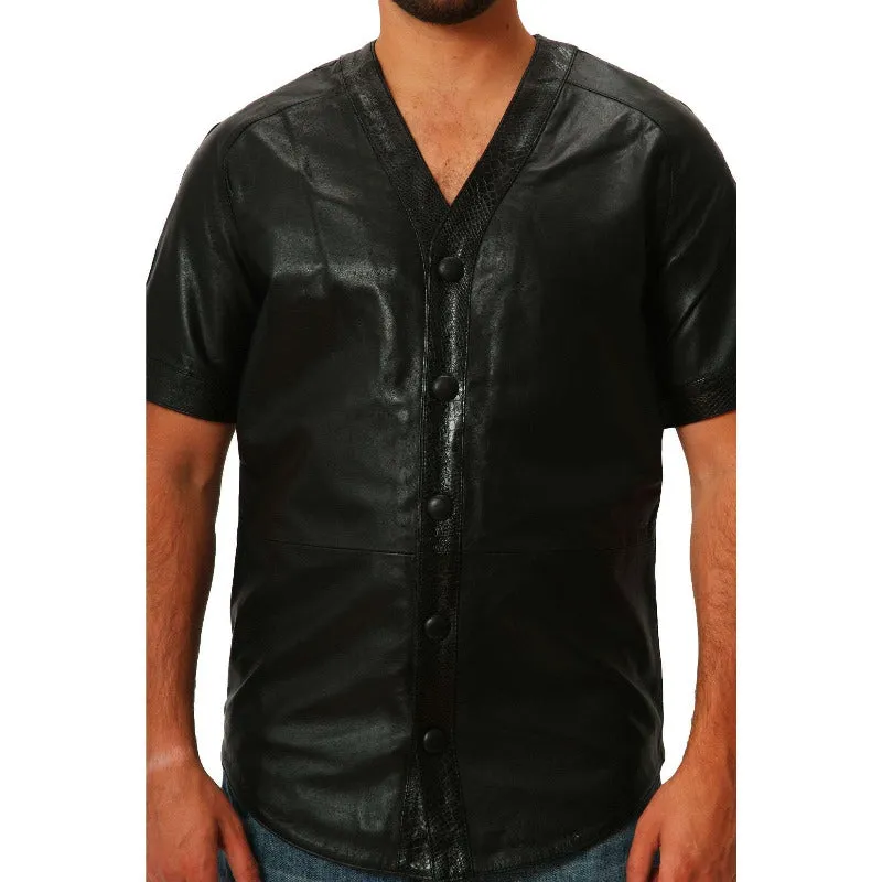 Snakeskin Baseball Jersey - Premium Nappa Sheepskin Leather with Embossed Accents