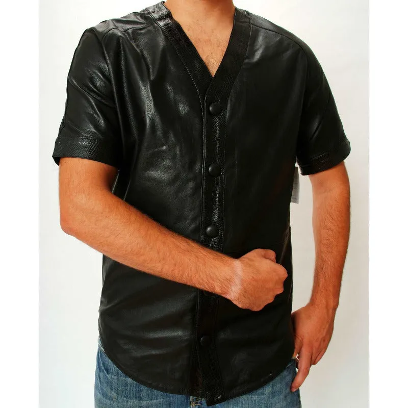 Snakeskin Baseball Jersey - Premium Nappa Sheepskin Leather with Embossed Accents