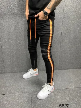 Sneakerjeans Black Striped Ripped Jeans AY060