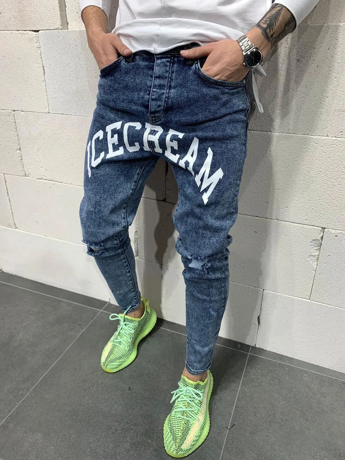 Sneakerjeans Blue Printed Jeans AY005