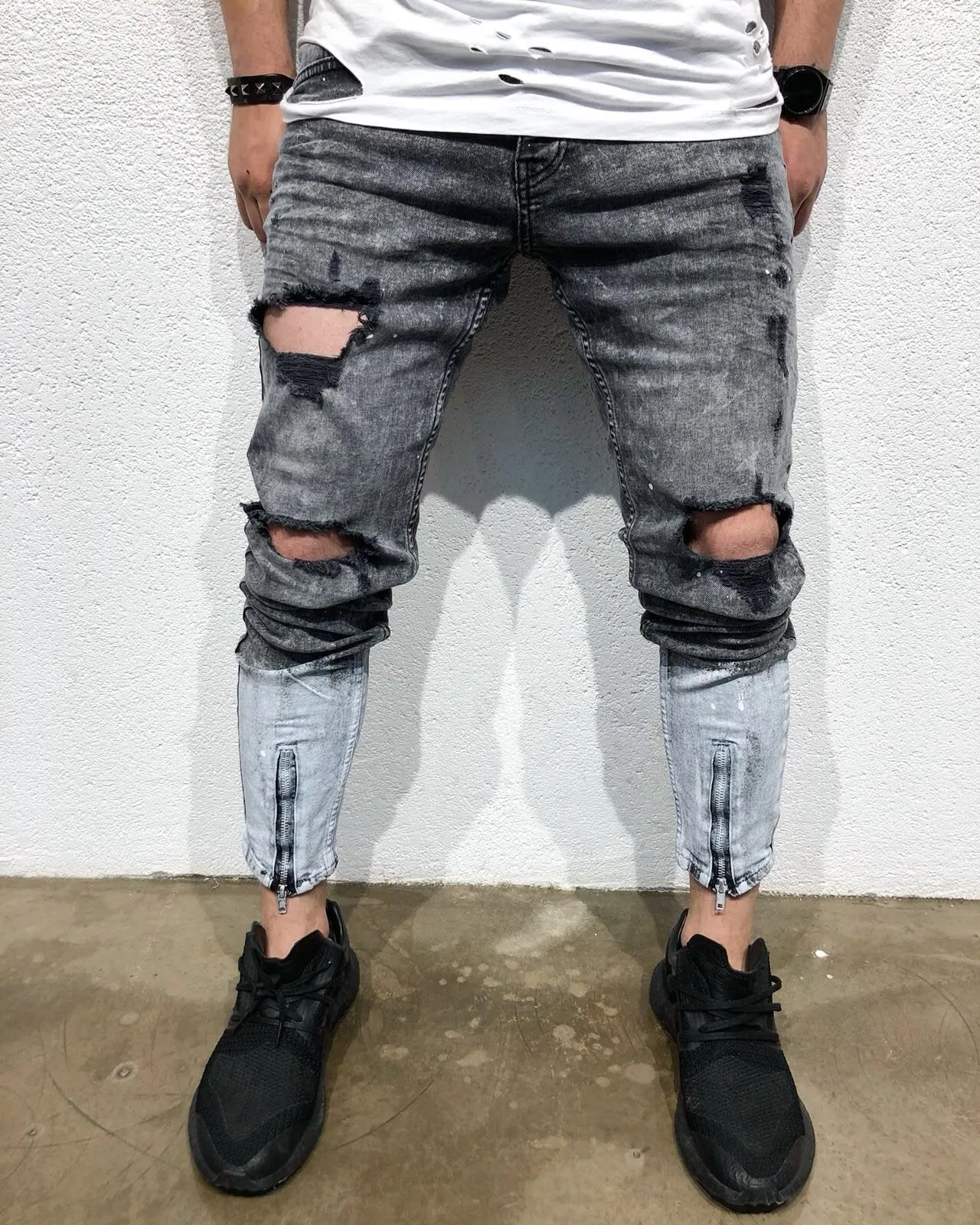 Sneakerjeans - Double Colour Ripped Skinny Jeans B159