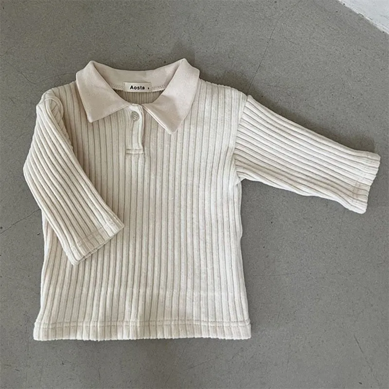 Soft Touch Beige & Grey Ribbed Polo Top