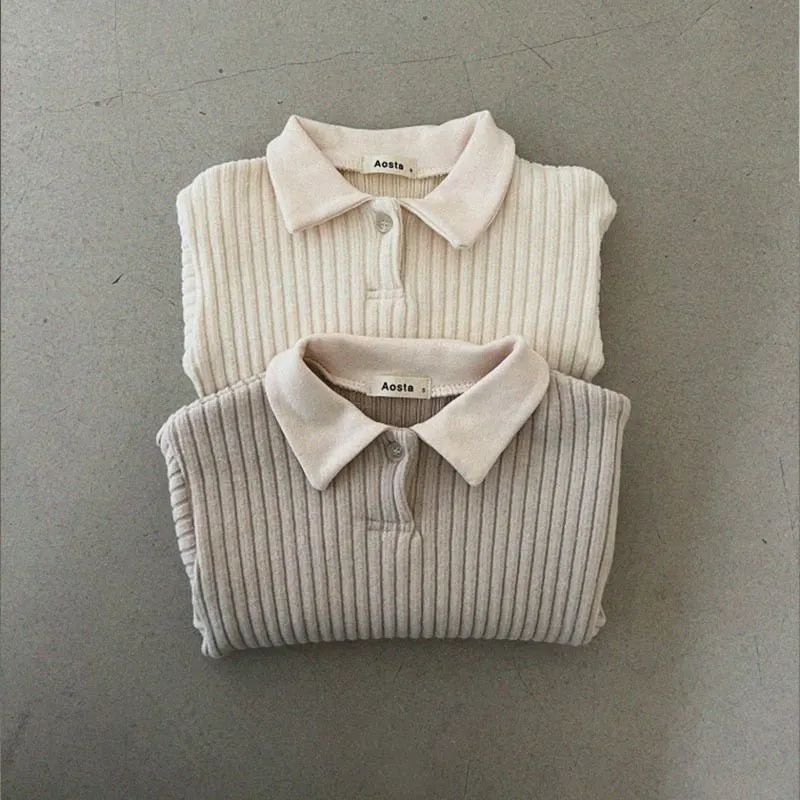 Soft Touch Beige & Grey Ribbed Polo Top