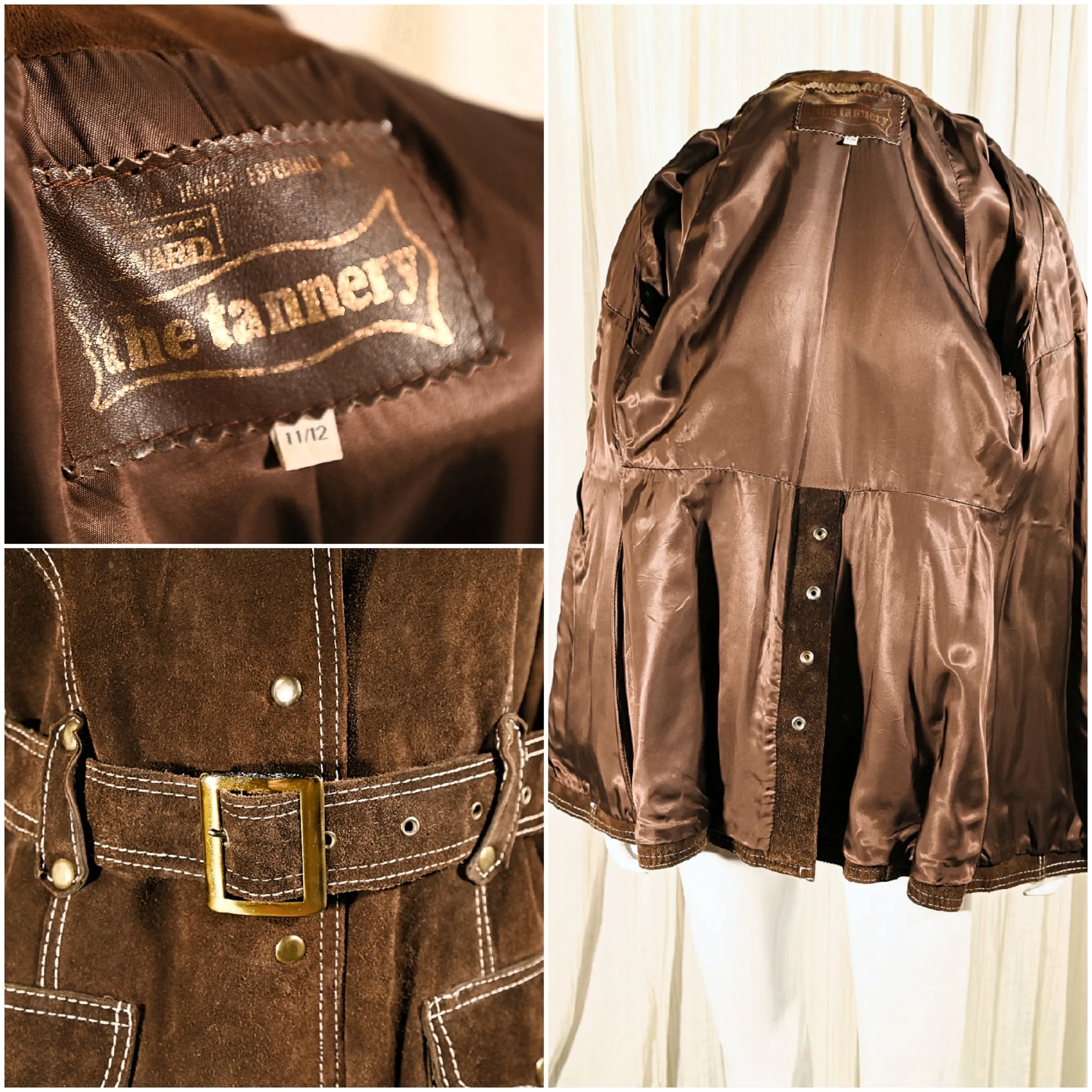 SOLD Vintage 70s Brown Suede Belted Jacket, Mod Mini Coat, The Tannery S/M