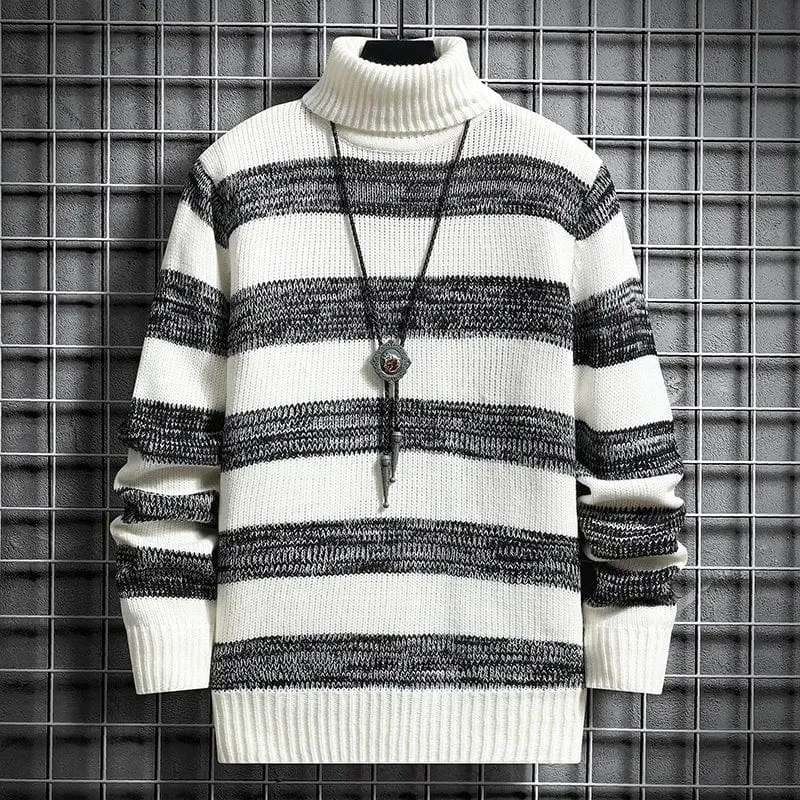 Striped Turtleneck Pullover - Fashionable Slim Fit Men's Knitwear