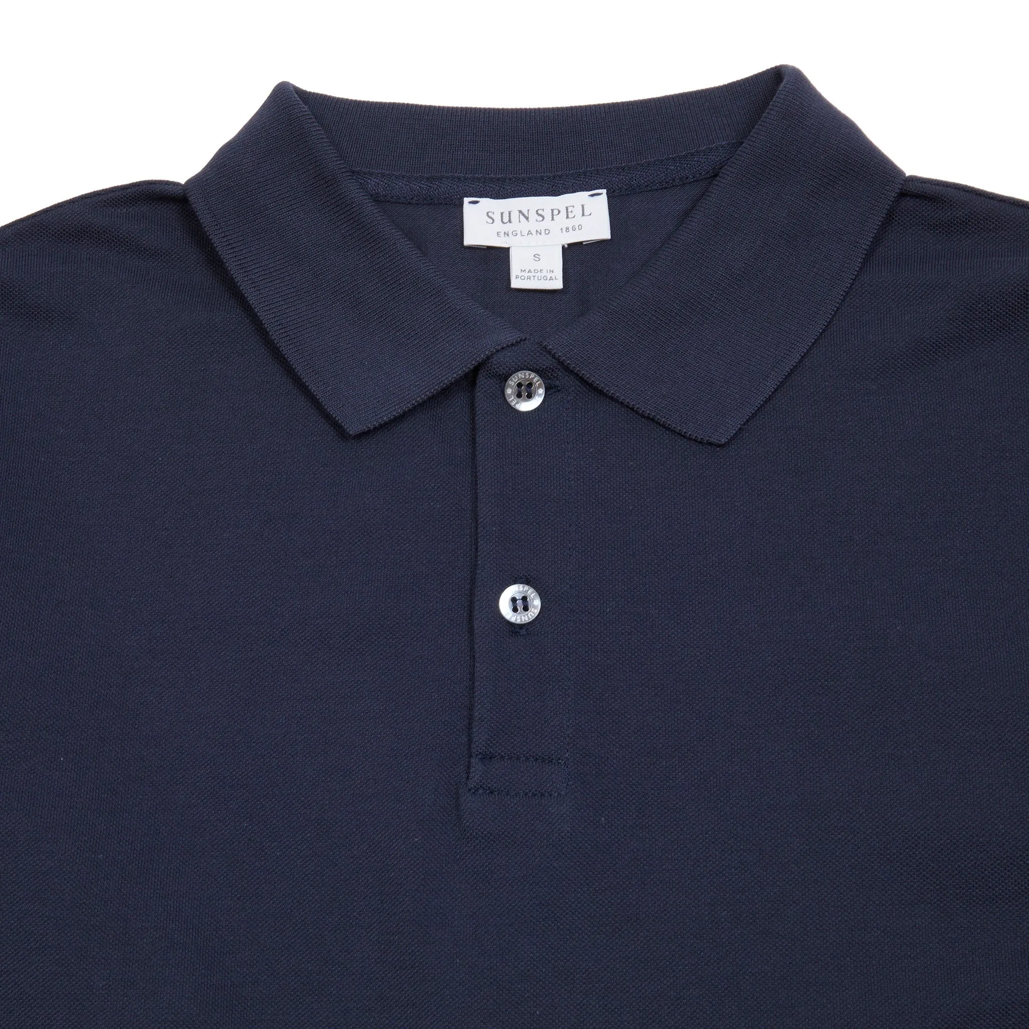 Sunspel Long Sleeve Piqué Polo Shirt in Navy