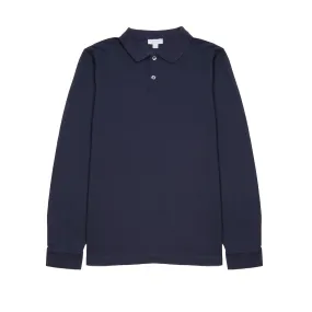 Sunspel Long Sleeve Piqué Polo Shirt in Navy