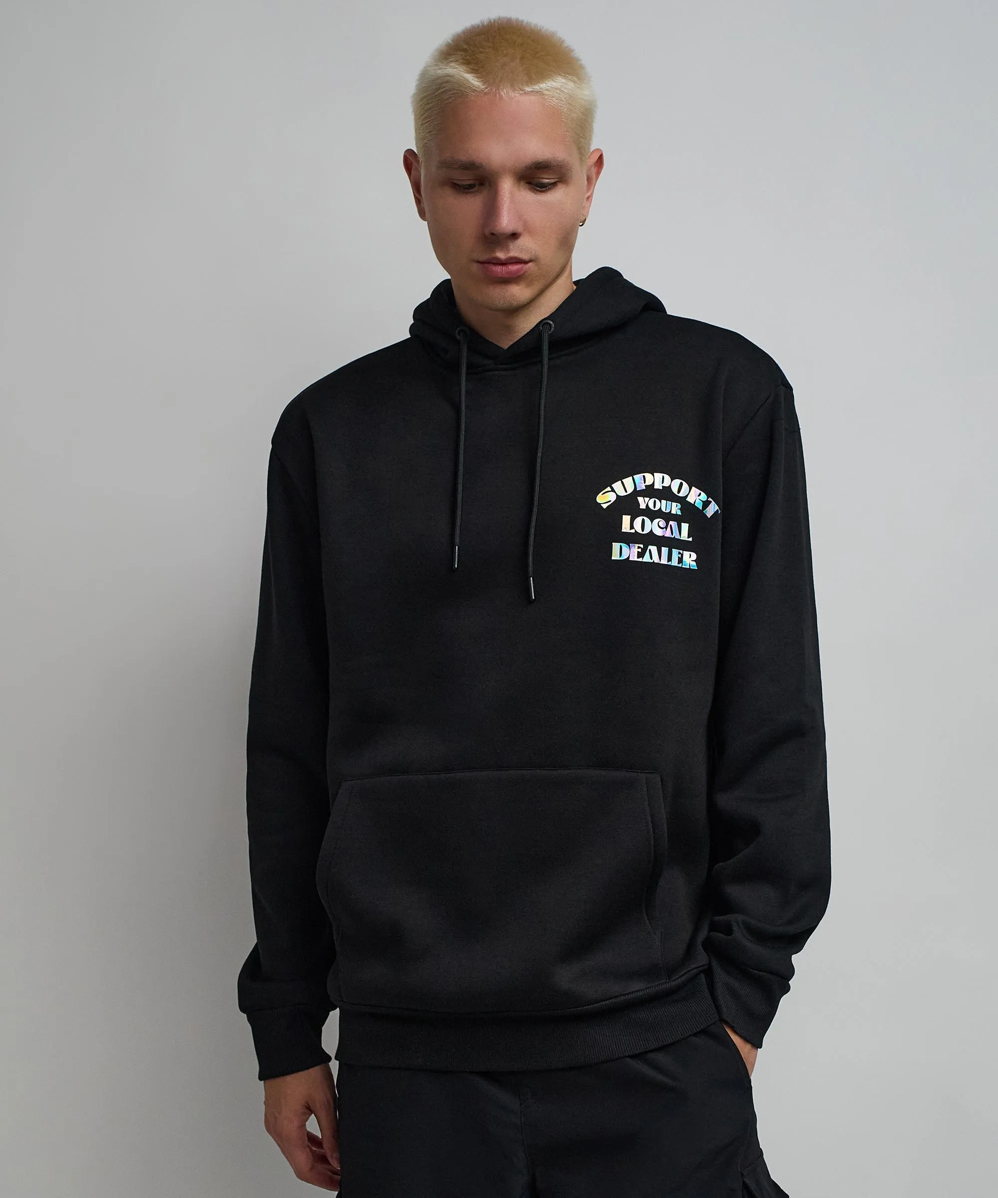 Support Local Iridescent Foil Print Hoodie - Black