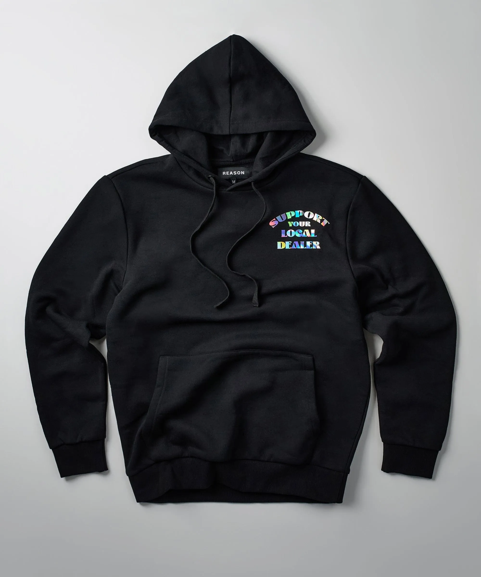 Support Local Iridescent Foil Print Hoodie - Black