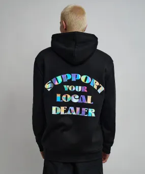 Support Local Iridescent Foil Print Hoodie - Black