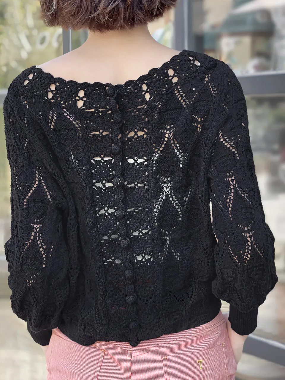 Surprise Sale! Black Scallop Trim 2-Way Crochet Cardigan Top