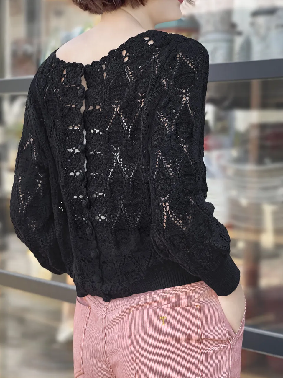 Surprise Sale! Black Scallop Trim 2-Way Crochet Cardigan Top