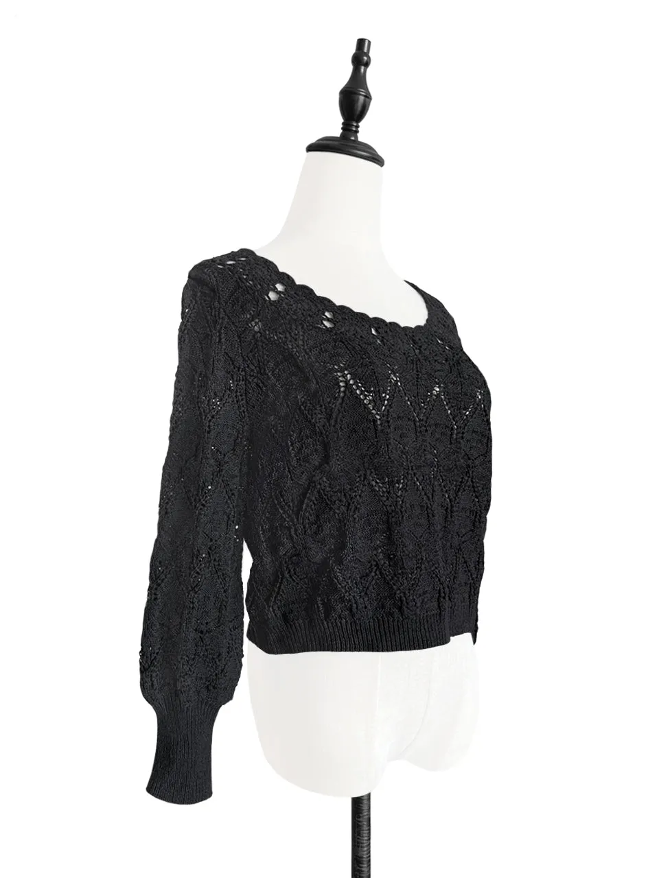 Surprise Sale! Black Scallop Trim 2-Way Crochet Cardigan Top