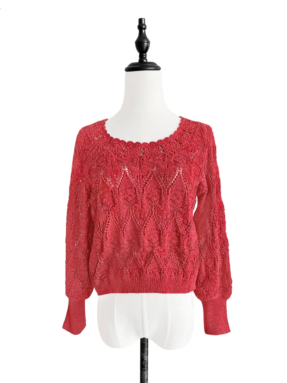 Surprise Sale! Red Scallop Trim 2-Way Crochet Cardigan Top