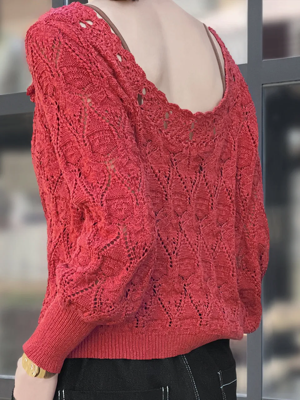 Surprise Sale! Red Scallop Trim 2-Way Crochet Cardigan Top