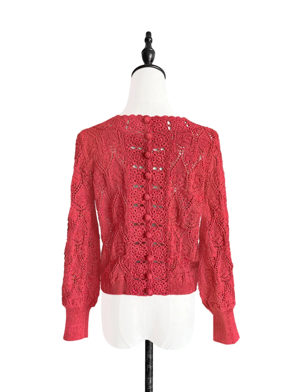 Surprise Sale! Red Scallop Trim 2-Way Crochet Cardigan Top