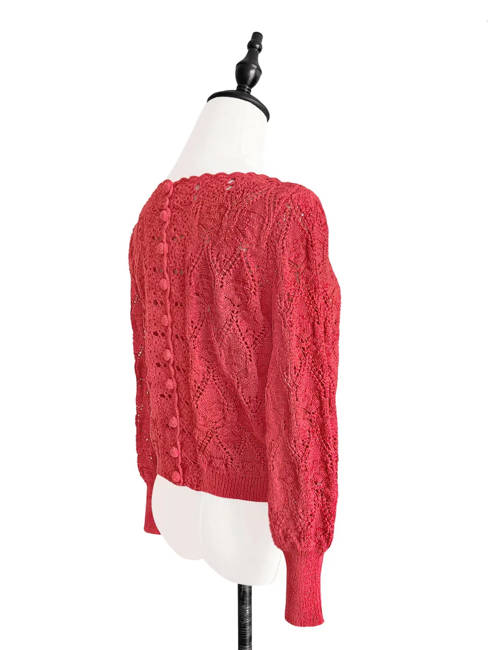 Surprise Sale! Red Scallop Trim 2-Way Crochet Cardigan Top