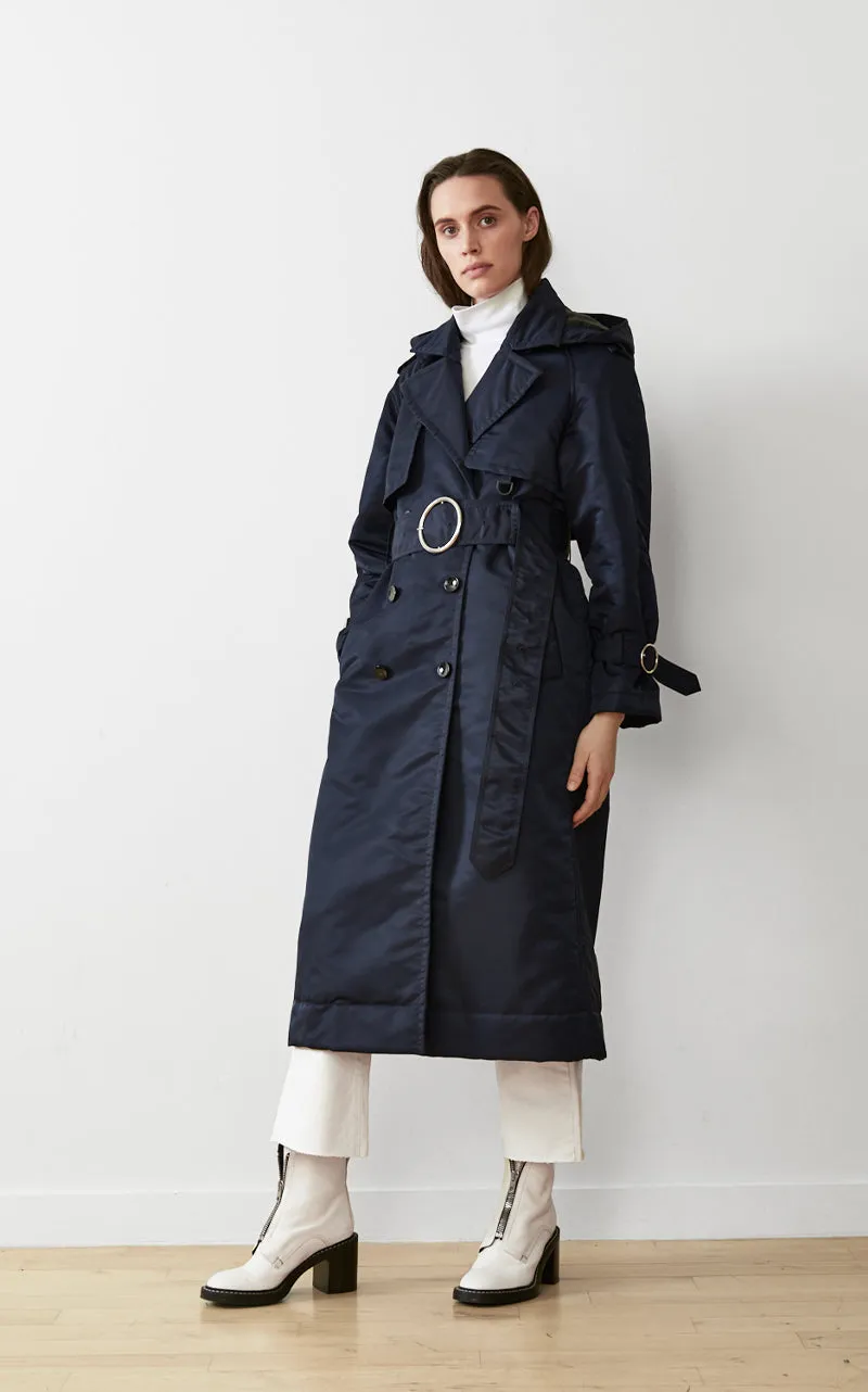 SUSTAINABLE DOWN FILLED SATIN TRENCH