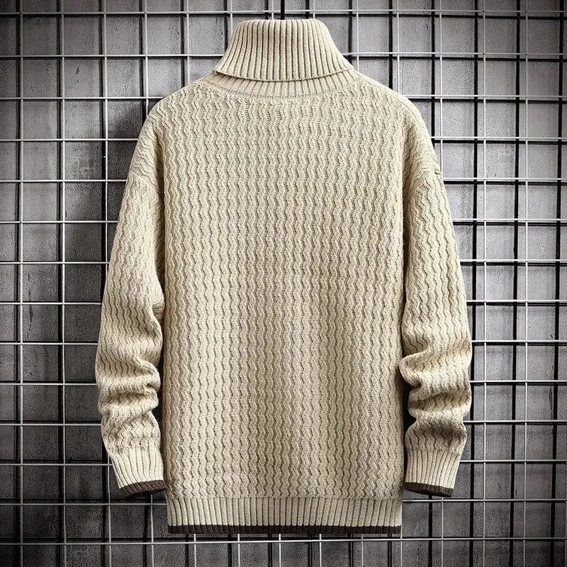 Trendy Ripple Sweater - Elevate Your Style: Men's Winter Turtleneck O-Neck Thick Trend Bottoming Sweater Solid Colour Casual Warm Jumper Pullovers