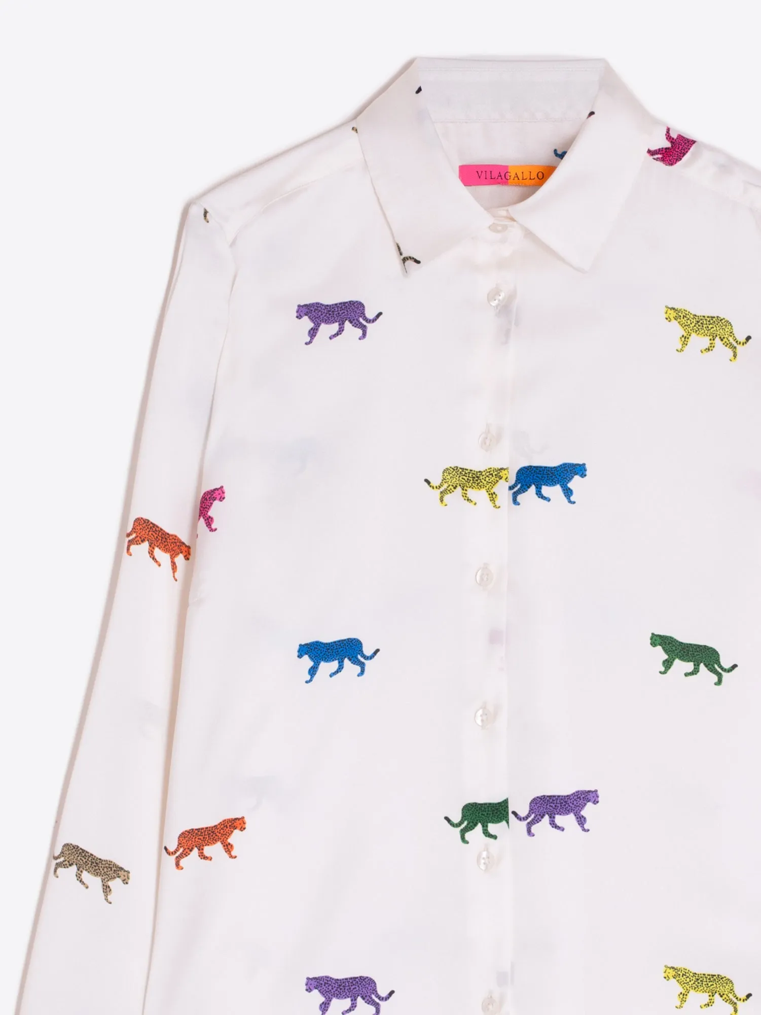 Vilagallo White Multi-colour Leopard Embroidered Shirt