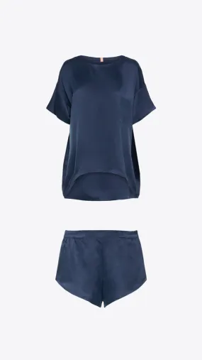 Washable Silk Tee Set - Deep Blue