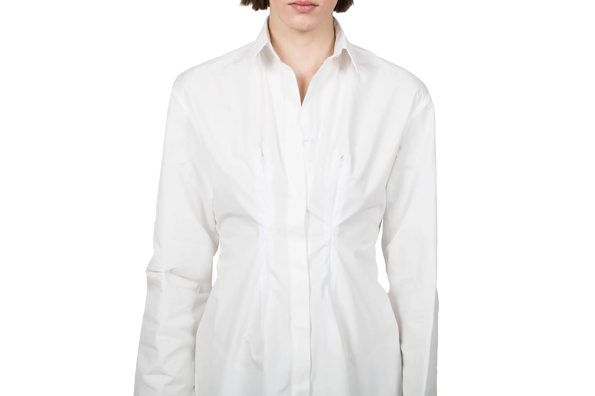 White Slashed Long-sleeved Shirt