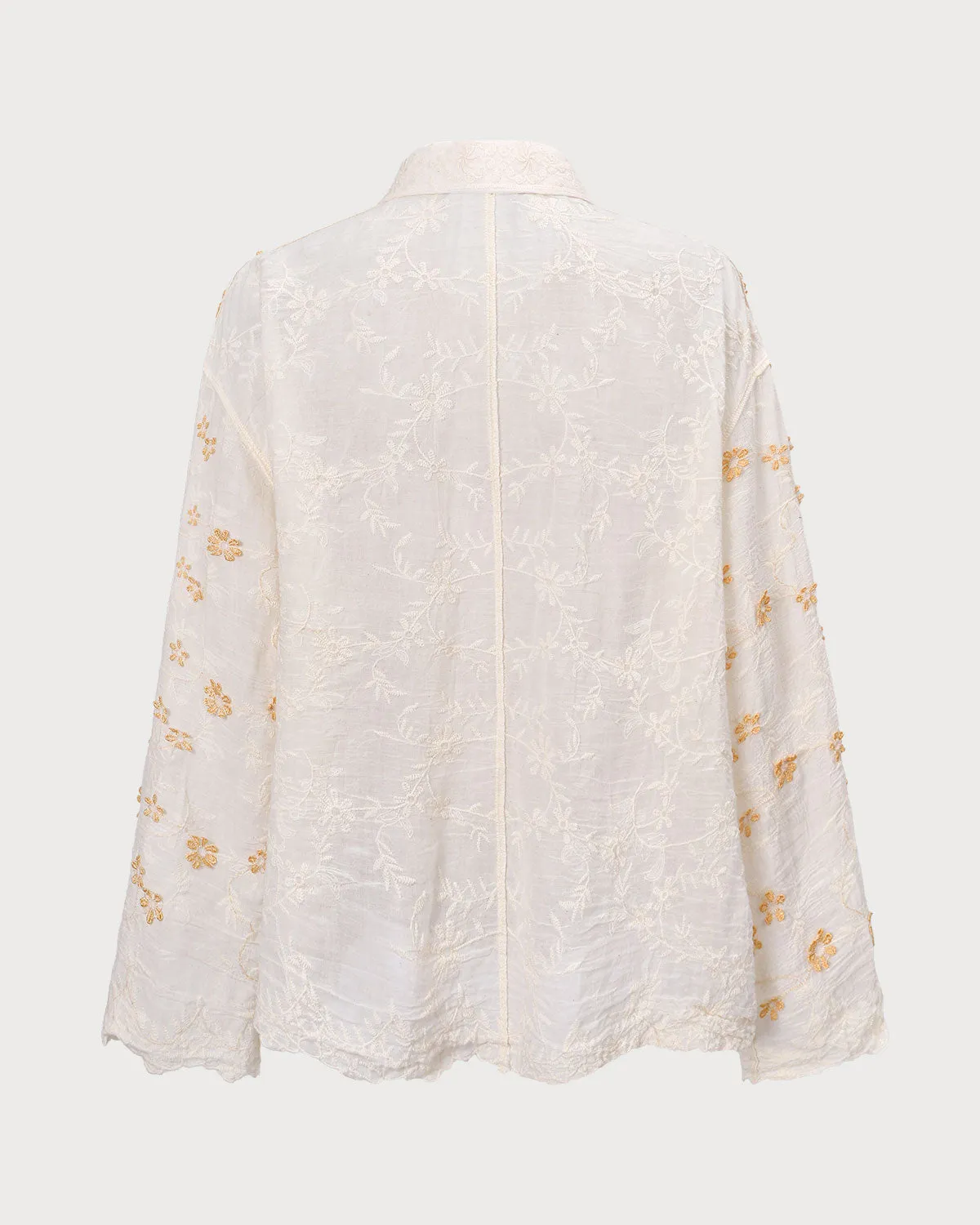 Women's Apricot Jacquard Cotton Long Sleeve Shirt