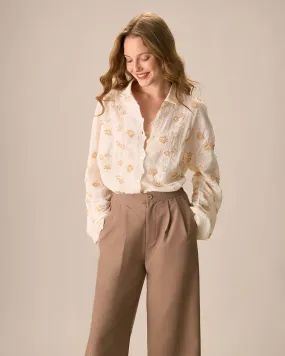 Women's Apricot Jacquard Cotton Long Sleeve Shirt