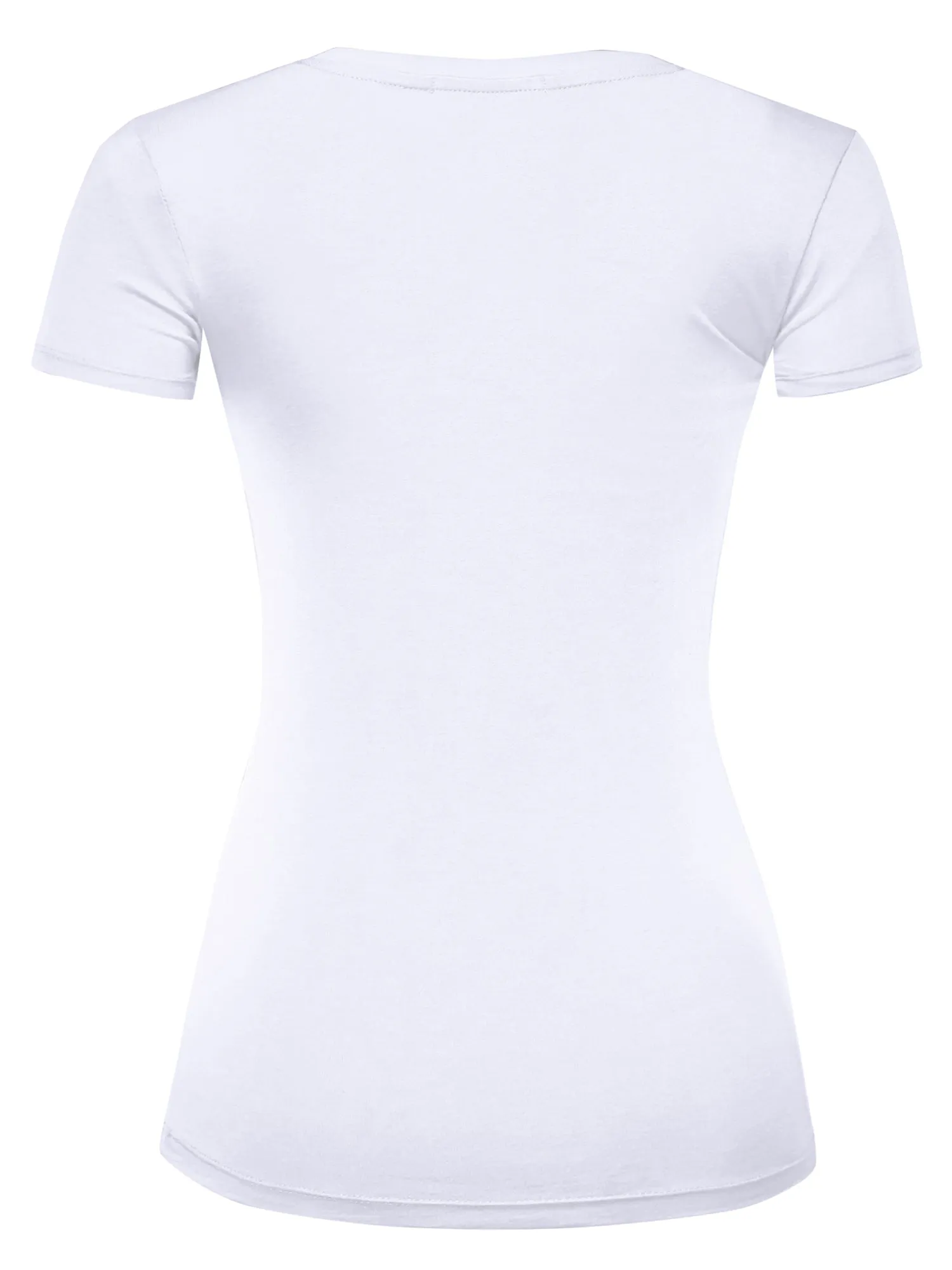 Women's Basic V Neck Solid Fitted Short Sleeve T-Shirt (FWT1001)