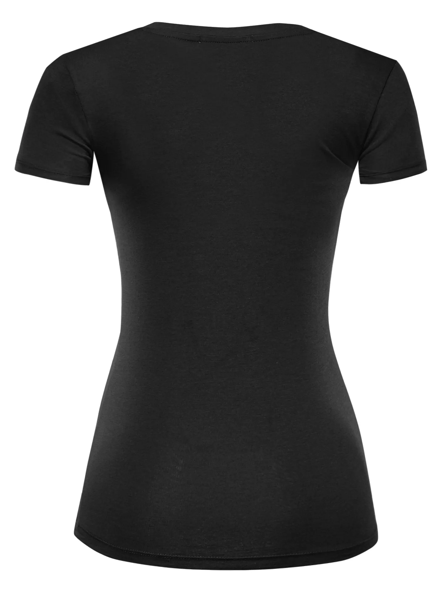 Women's Basic V Neck Solid Fitted Short Sleeve T-Shirt (FWT1001)