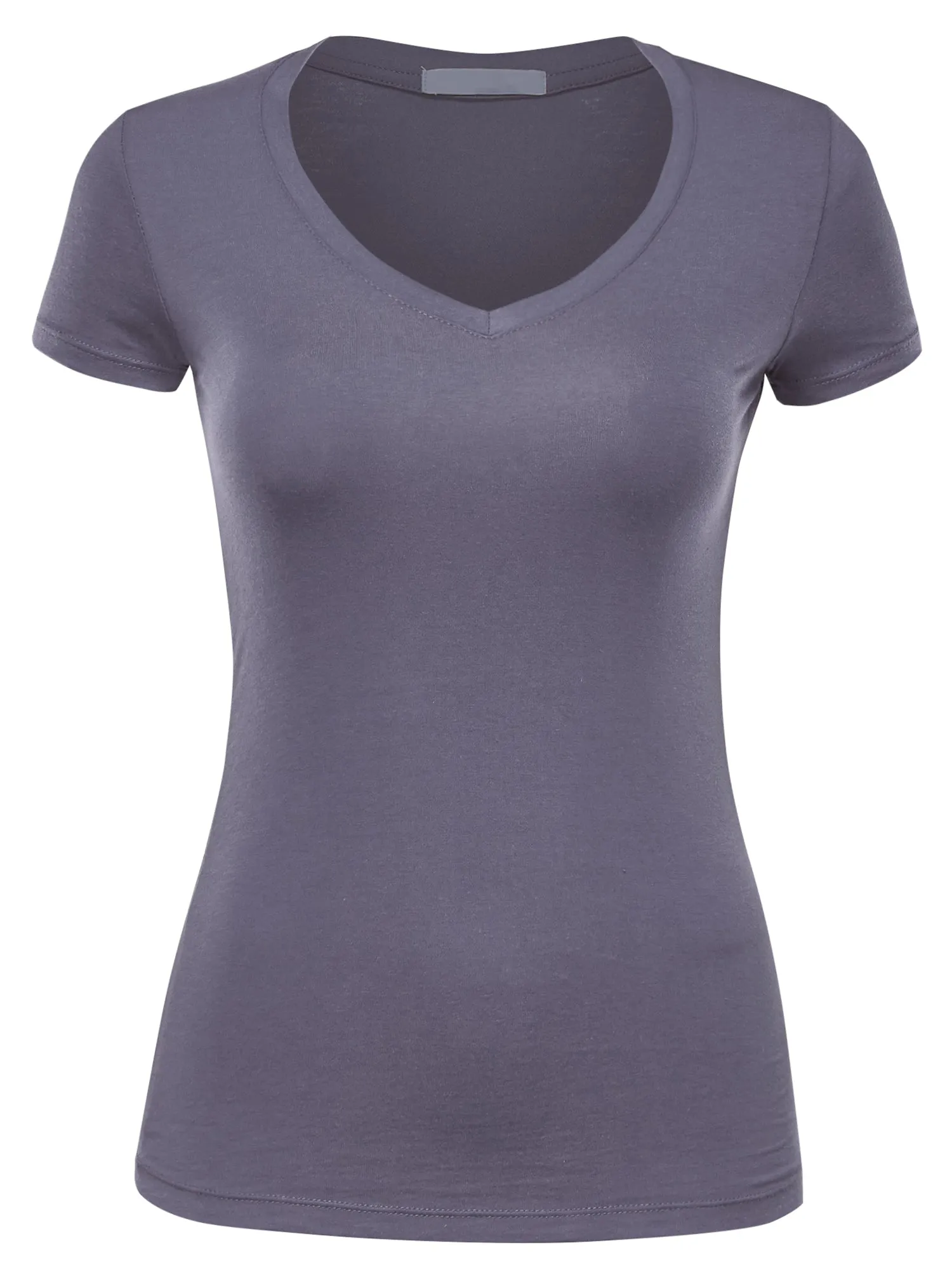 Women's Basic V Neck Solid Fitted Short Sleeve T-Shirt (FWT1001)