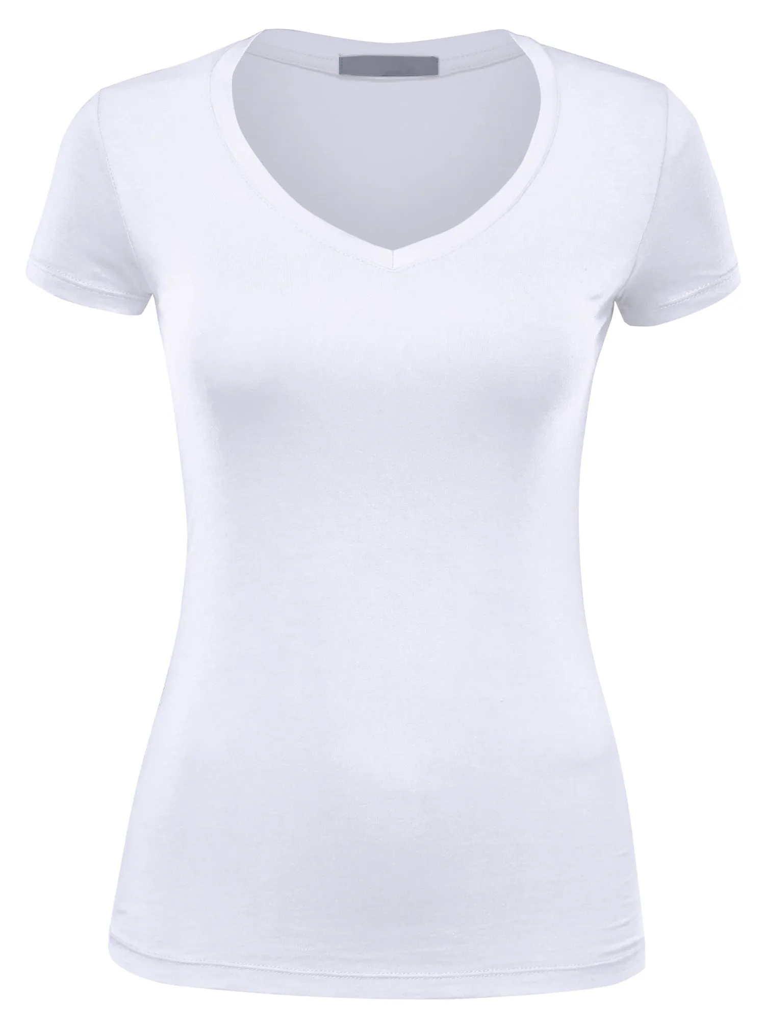 Women's Basic V Neck Solid Fitted Short Sleeve T-Shirt (FWT1001)