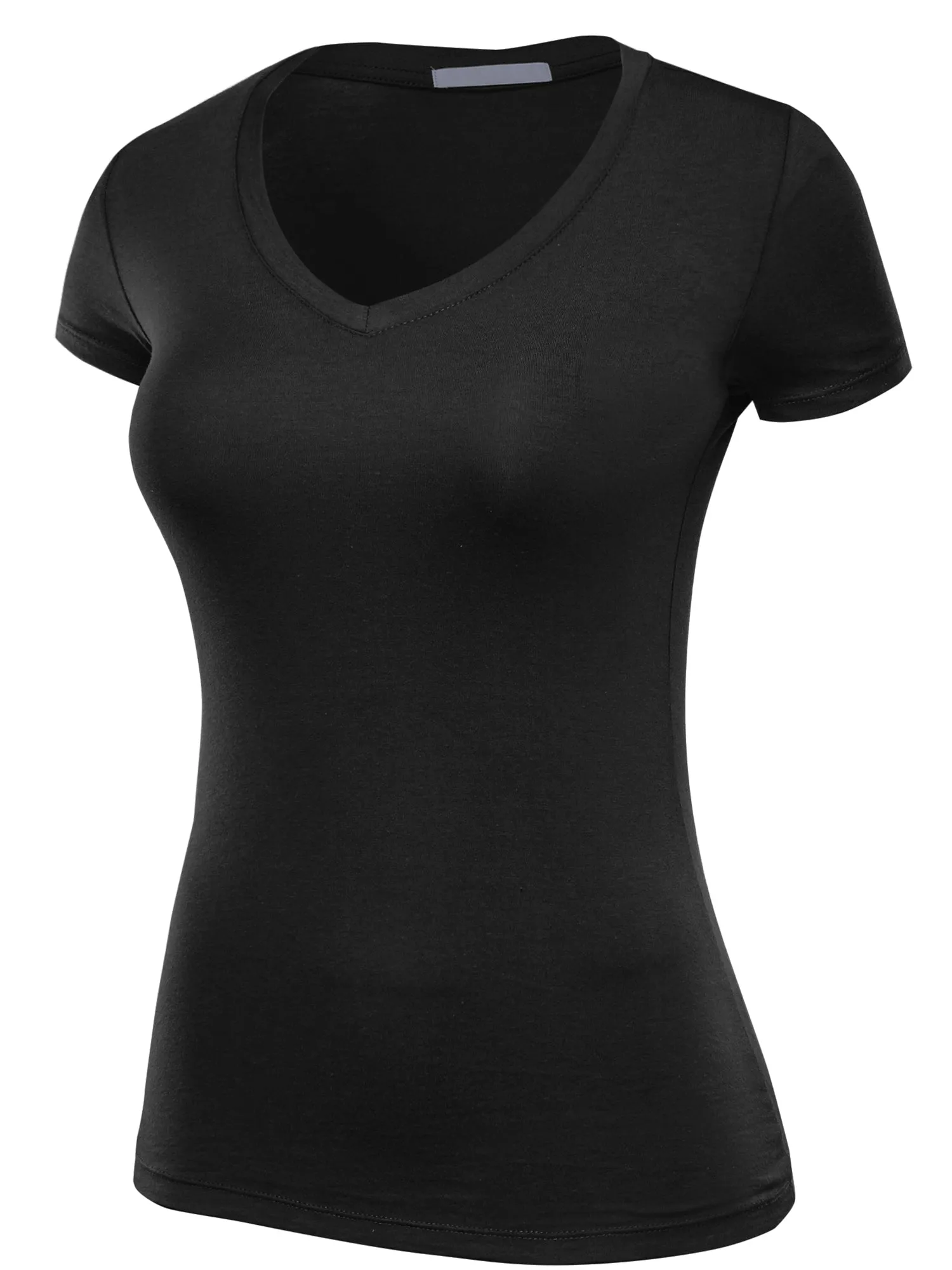 Women's Basic V Neck Solid Fitted Short Sleeve T-Shirt (FWT1001)