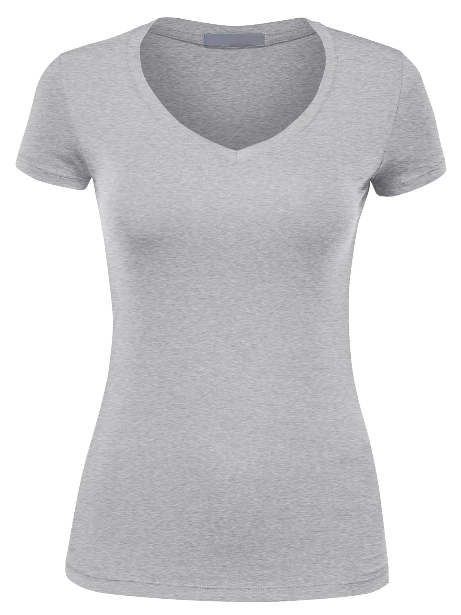 Women's Basic V Neck Solid Fitted Short Sleeve T-Shirt (FWT1001)