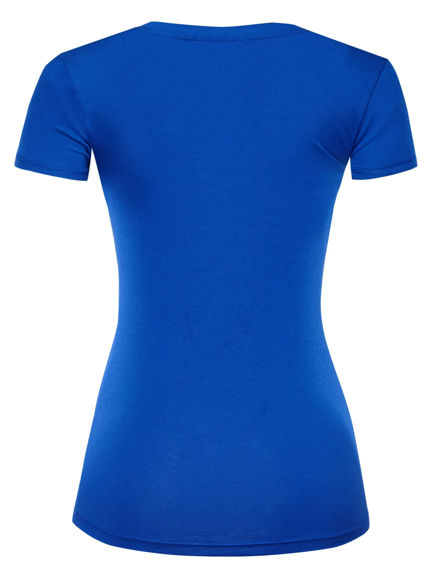 Women's Basic V Neck Solid Fitted Short Sleeve T-Shirt (FWT1001)