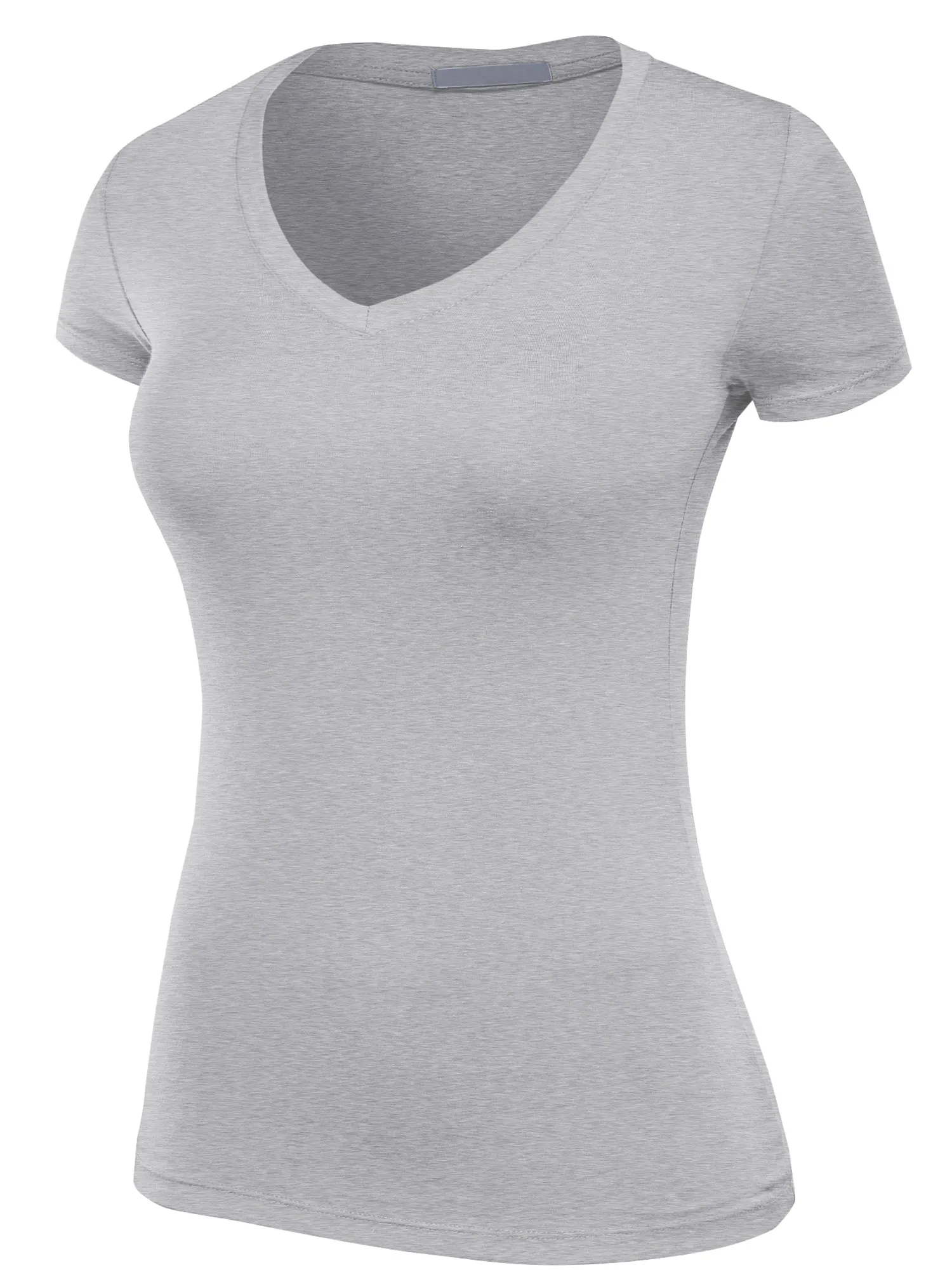 Women's Basic V Neck Solid Fitted Short Sleeve T-Shirt (FWT1001)