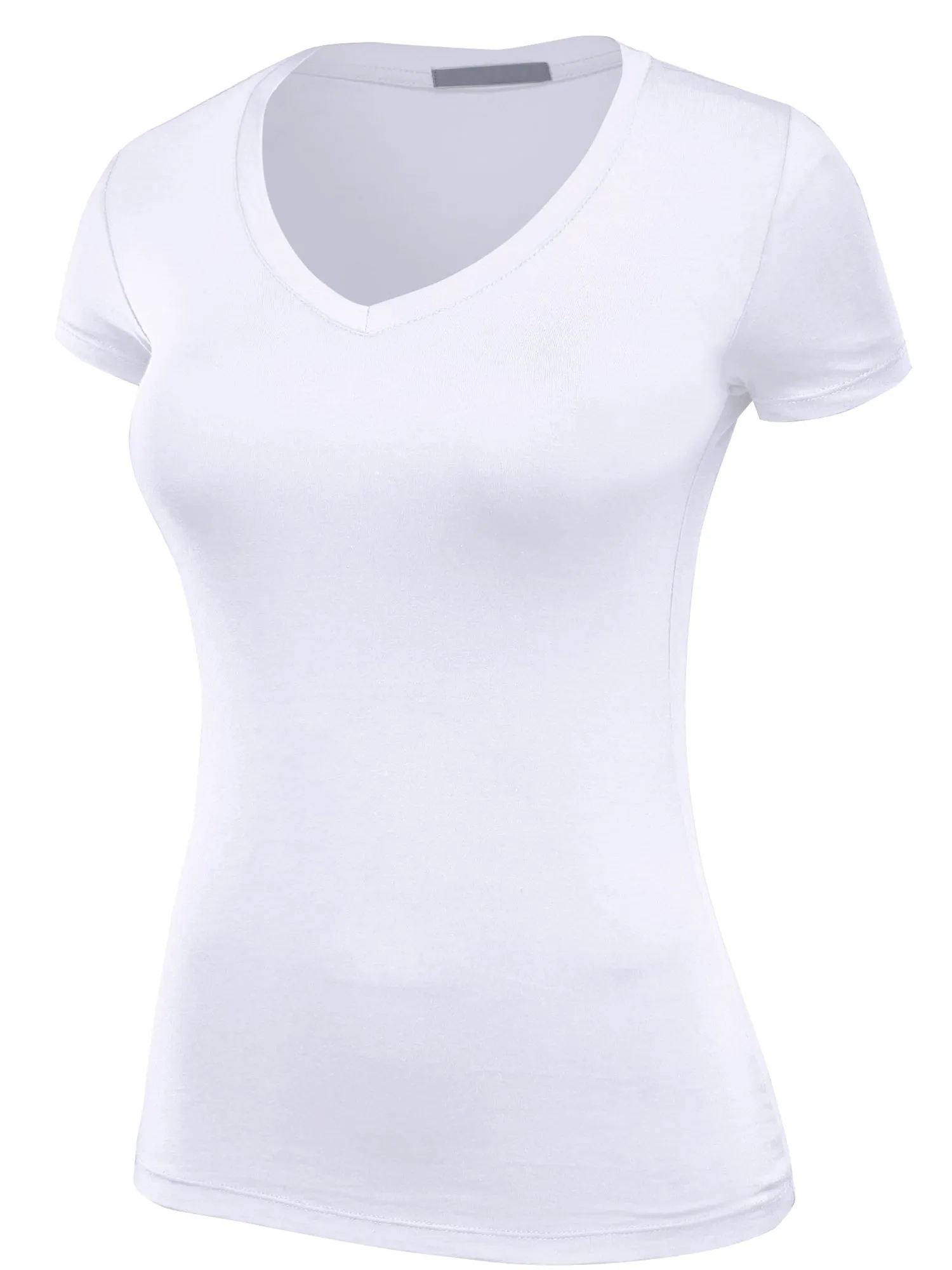 Women's Basic V Neck Solid Fitted Short Sleeve T-Shirt (FWT1001)