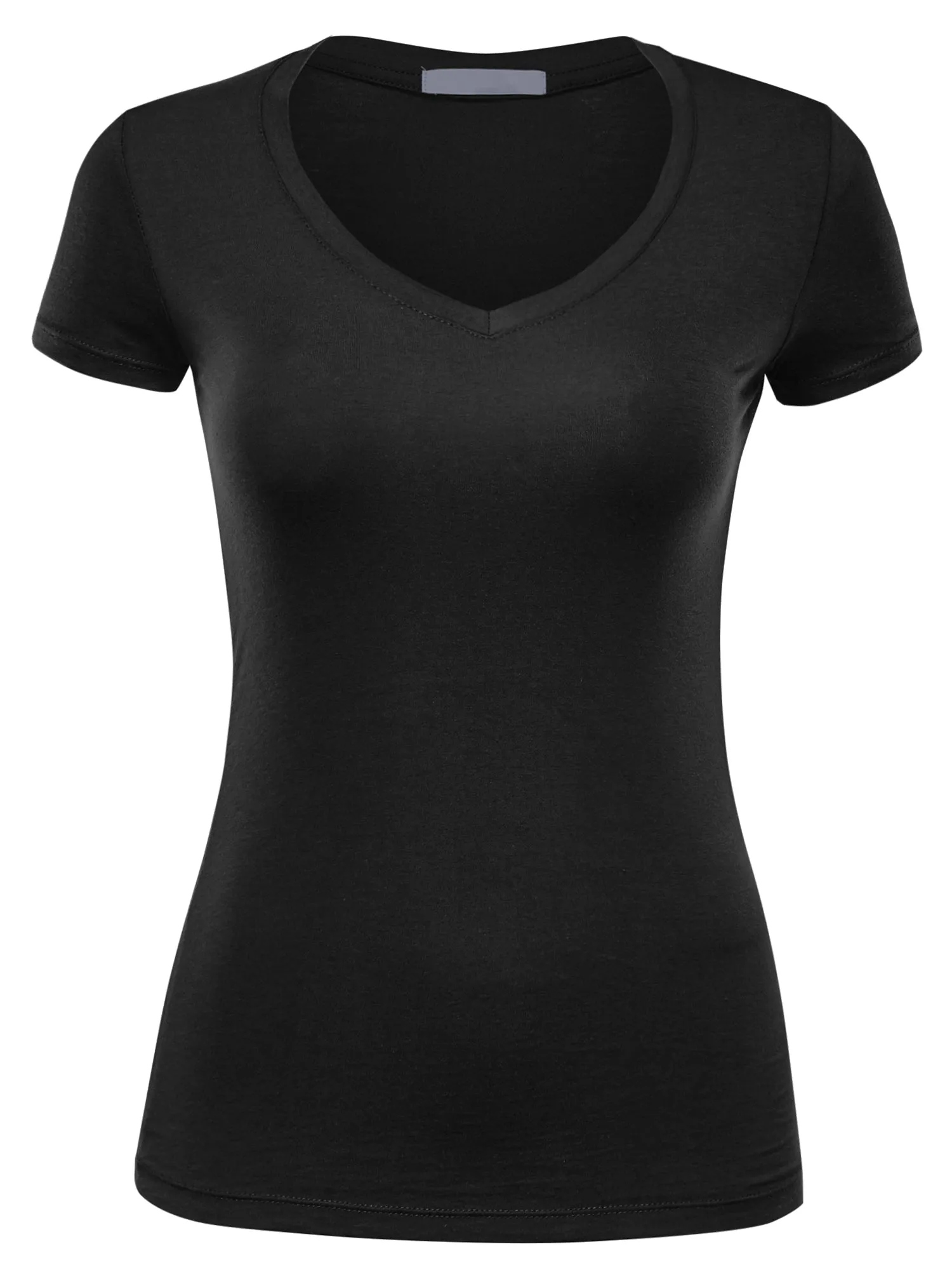 Women's Basic V Neck Solid Fitted Short Sleeve T-Shirt (FWT1001)