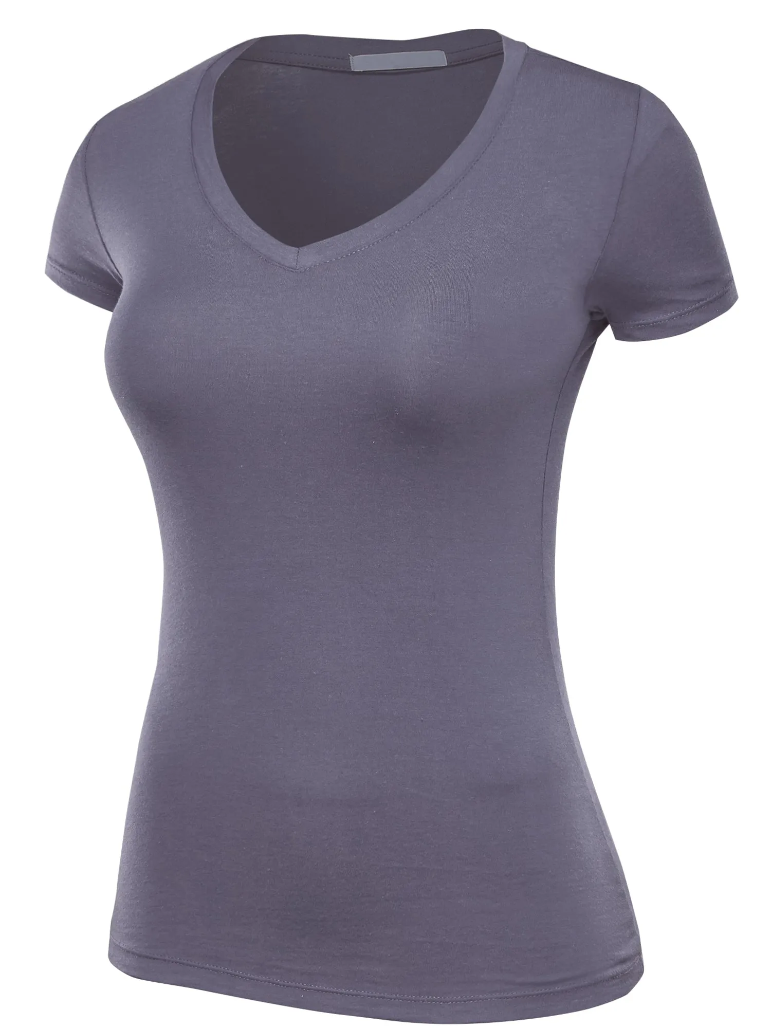 Women's Basic V Neck Solid Fitted Short Sleeve T-Shirt (FWT1001)