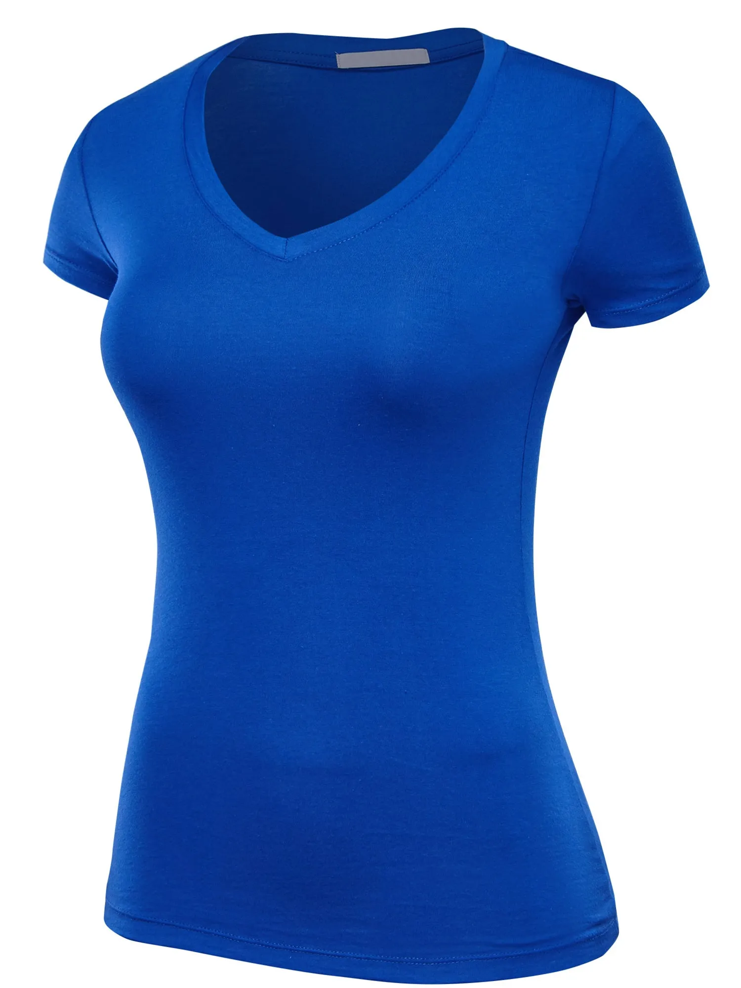 Women's Basic V Neck Solid Fitted Short Sleeve T-Shirt (FWT1001)