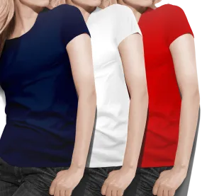 Women's round neck Navy/White/Red Value pack