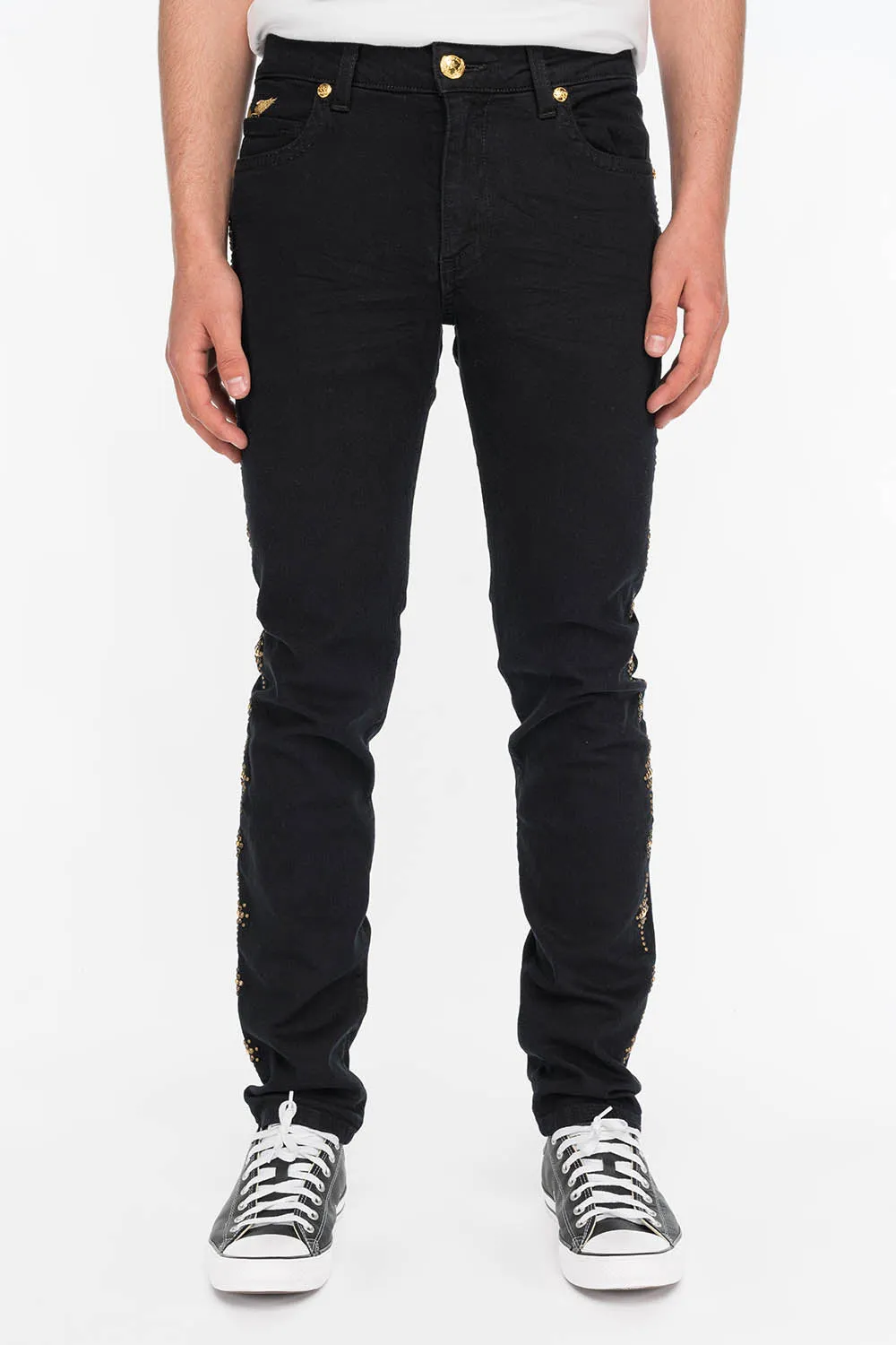 YUMA SKINNY MENS JEANS IN BLACK WITH GUNSLINGER CRYSTAL MOTIF