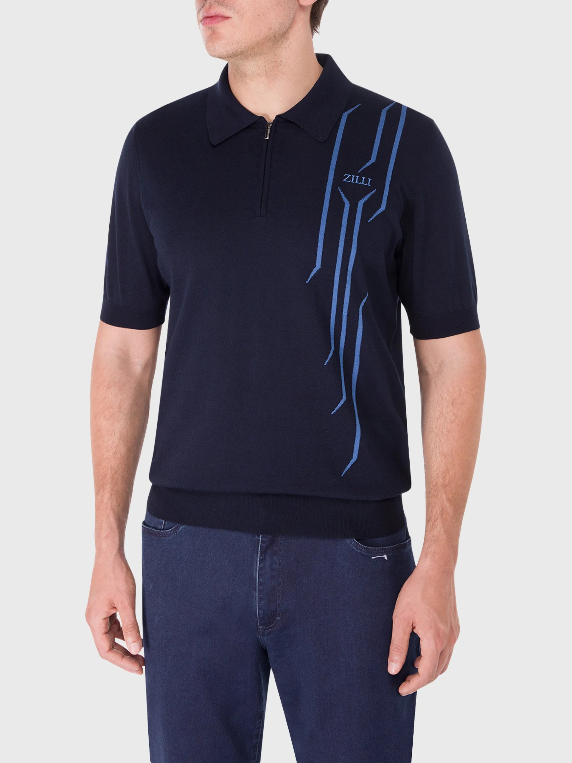 Zipped Polo Shirt with Zilli Lettering